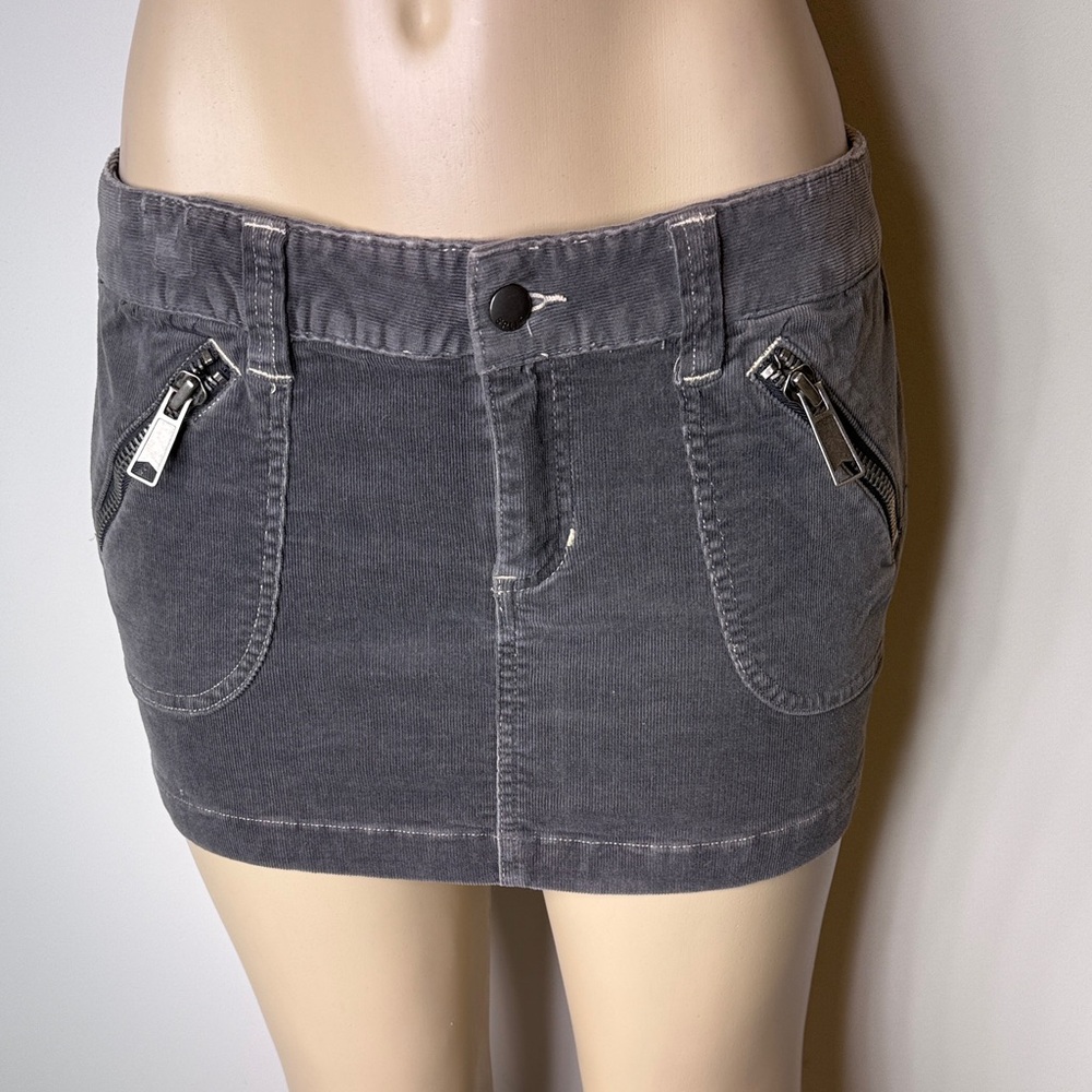 split Gray Skirt with Maroon Logo Tag